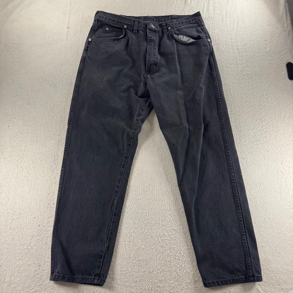 Wrangler Jeans Men 36x30 Black Faded Straight Leg 100% Cotton Rugged Workwear